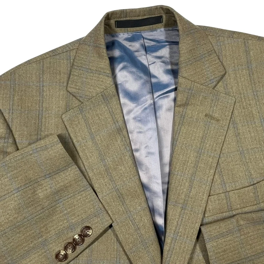 Marks & Spencer‎ Wool Two-Button Blazer Mens 42 Med Camel Herringbone Windowpane